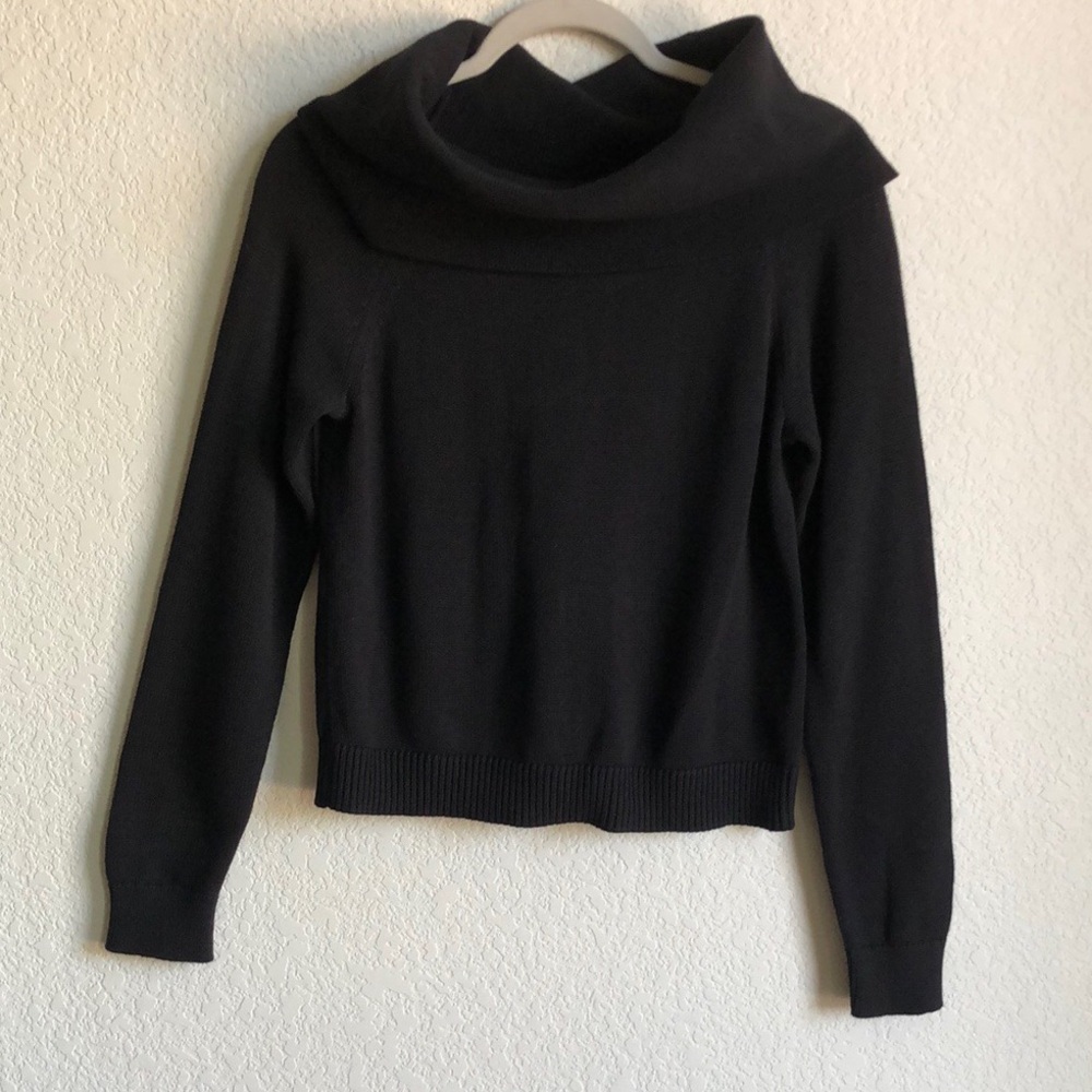 NWT 525 America Foldover Neck Off Shoulder Sweater Black Cowl Cotton